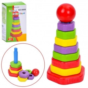 Деревянная игрушка пирамидка 17см, кольца 7шт, MD 0865