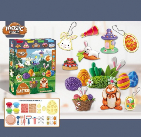 Тісто для ліплення Великодні кроленята 8651: 4 кольори тіста, аксесуари