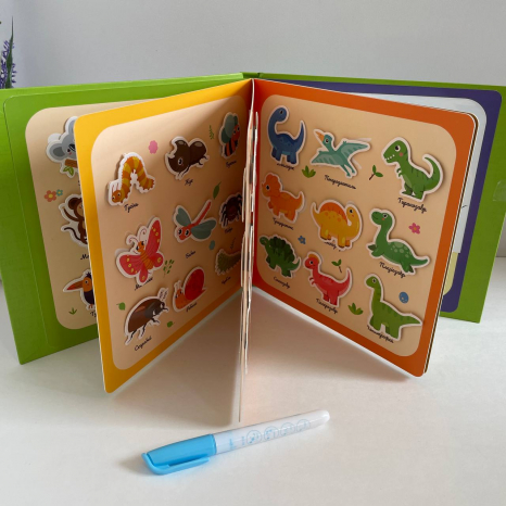 Розвиваюча багаторазова книжка з липучками "Тваринки"+ водна розмальовка і маркер, 88384