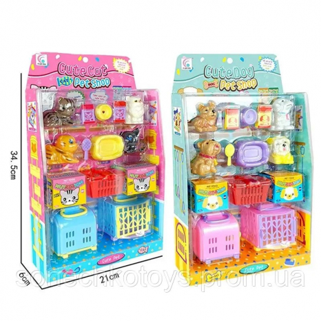 Іграшковий набір зоомагазин, фігурки з переносками (коти, собаки) 884