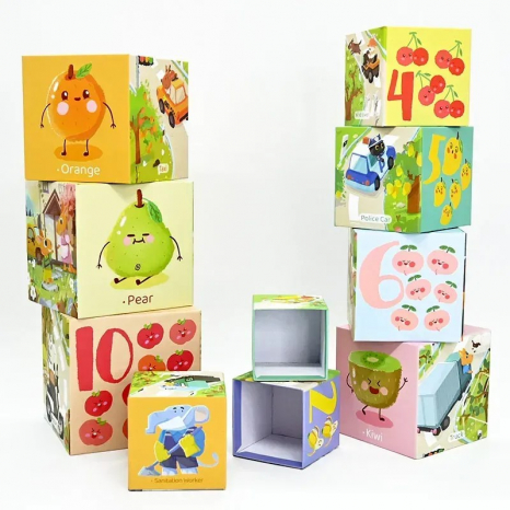 Розвивальні кубики-пірамідка (цифри, фрукти, професії, написи англійською мовою), 88631