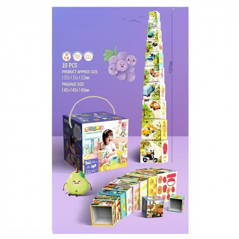 Розвивальні кубики-пірамідка (цифри, фрукти, професії, написи англійською мовою), 88631