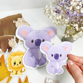 Пазли 88767 на елементів, "У зоопарку", 6 тваринок, 6 карток-прикладів, в коробці