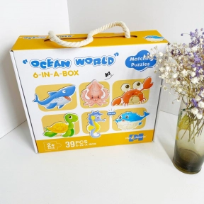 Дитячі картонні пазли 6 в 1 "Підводні мешканці": 6 тваринок, 6 карток - прикладів