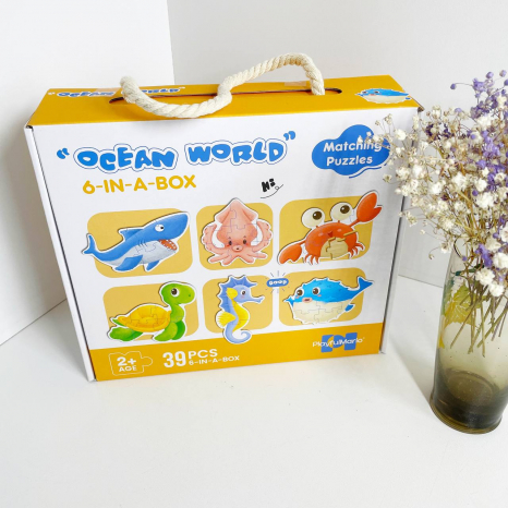 Дитячі картонні пазли 6 в 1 "Підводні мешканці": 6 тваринок, 6 карток - прикладів