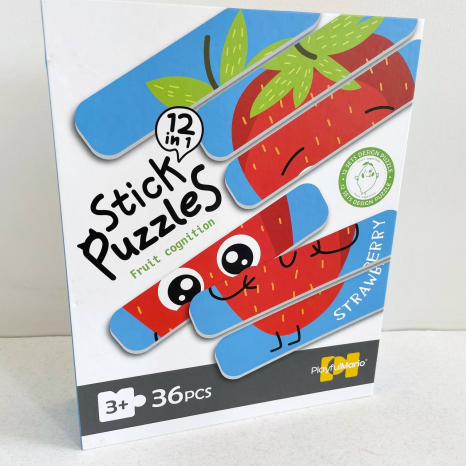 Набір дерев'яних пазлів з паличок Фрукти (36 елементів, 6 двосторонніх головоломок)