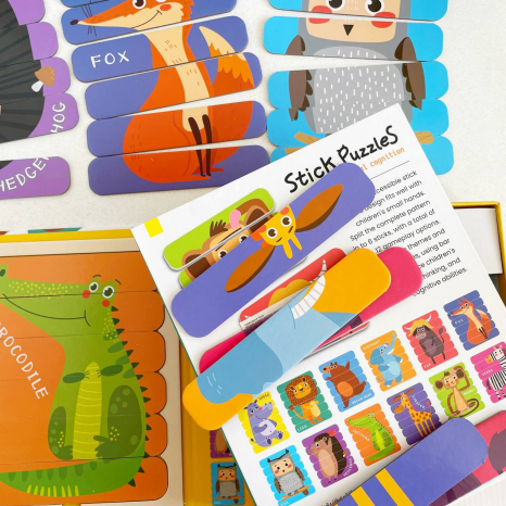 Набір дерев'яних пазлів з паличок Тварини (36 елементів, 6 двосторонніх головоломок)