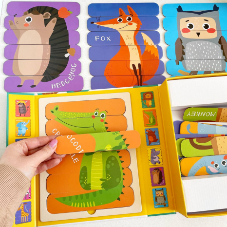 Набір дерев'яних пазлів з паличок Тварини (36 елементів, 6 двосторонніх головоломок)