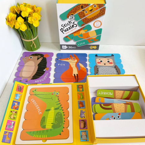 Набір дерев'яних пазлів з паличок Тварини (36 елементів, 6 двосторонніх головоломок)