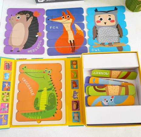 Набір дерев'яних пазлів з паличок Тварини (36 елементів, 6 двосторонніх головоломок)