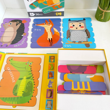 Набір дерев'яних пазлів з паличок Тварини (36 елементів, 6 двосторонніх головоломок)