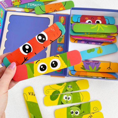 Набір дерев'яних пазлів з паличок Овочі(36 елементів, 6 двосторонніх головоломок)