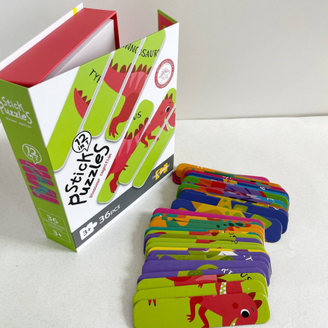 Набор деревянных пазлов из палочек Динозавры (36 элементов, 6 двусторонних головоломок) 88771