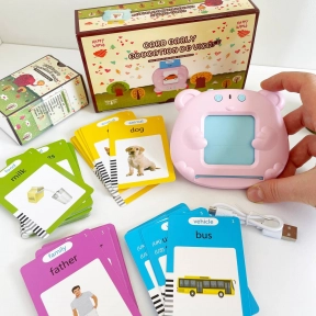 Кишеньковий планшет, дитячий англійський словник з картками "Ведмедик рожевий" (абетка Монтессорі)