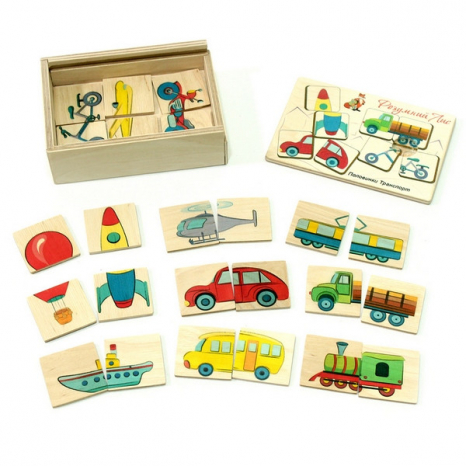 Дерев'яна іграшка пазл Половинки Транспорт, 90023 Розумний Лис