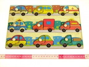 Дерев'яна іграшка Дощечка вкладки Машинки Підбери дверцята 90028 Розумний лис