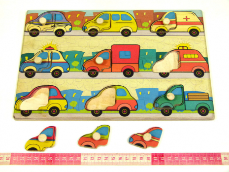 Дерев'яна іграшка Дощечка вкладки Машинки Підбери дверцята 90028 Розумний лис