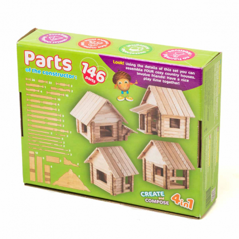 деревянный конструктор "Загородный дом" 4в1 146 дет Игротеко. 900316