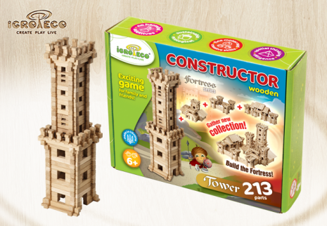 Деревянный конструктор Башня, 213 деталей, Igroteco