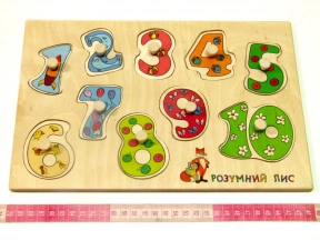 Дерев'яна іграшка Дощечка вкладки Числа Вчимося рахувати 90034 Розумний лис