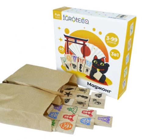 Дерев'яна настільна гра "Дитячий Маджонг" 900552 49 деталей Igroteco