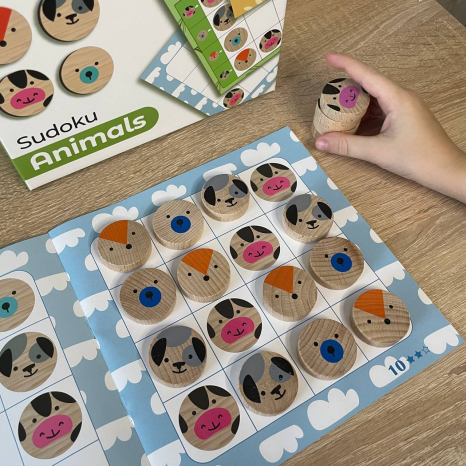 Дерев'яна гра-логіка "Судоку Тварини" 16 елементів Igtoteco 900705