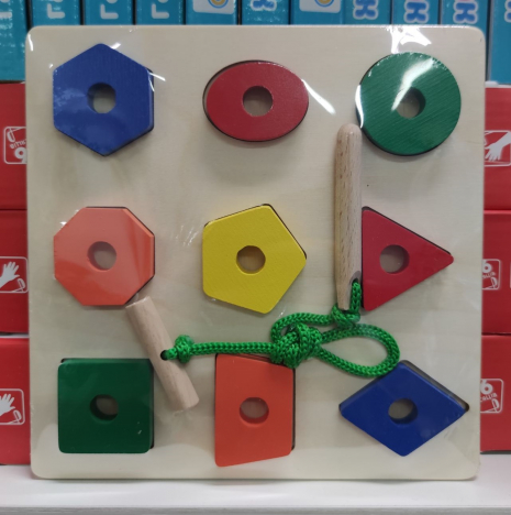 Деревяна рамка - вкладка Геометричні фигури зі шнурівкою, 90074