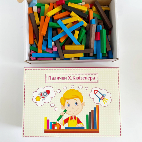 Дерев'яні рахункові палички Кюїзенера в коробці (великий набір - 250 шт), 90082 Розумний Лис