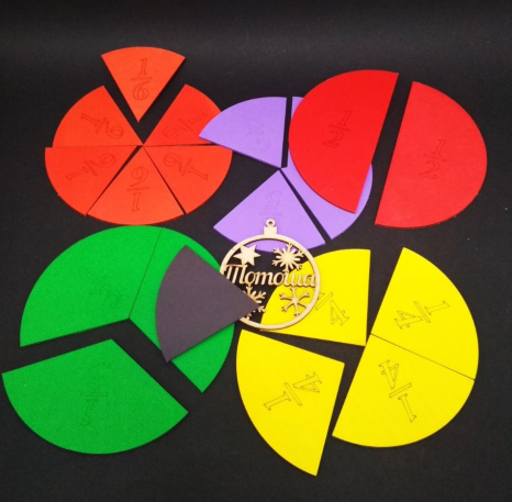 Комплект дроби на магнітах 20 см / Набір Частини цілого. Дроби на кругові 1/2-1/6 на магнітах