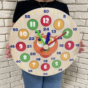 Деревянные обучающие часы на подставке "Совунья", большие 40 см, 90128 Розумний лис