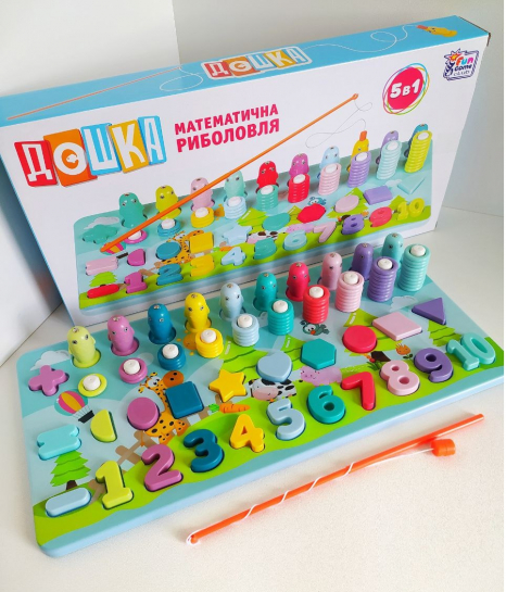 Навчальна математична дошка мультифункціональна (магнітна риболовля, цифри, сортер), Fun Game, 90135