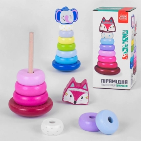 Дерев'яна кольорова пірамідка Тварини, 90735