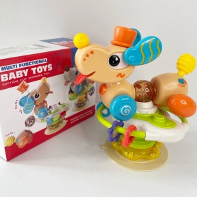 Розвивальна іграшка 9092 Собачка, пальчикові ігри, тріскачка, брязкальце, елементи на гумці, пискавка, в коробці