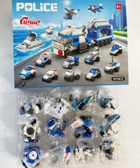 Конструктор полиция, адвент-календарь, транспорт, 12в2 (машина, катер), 9113K12
