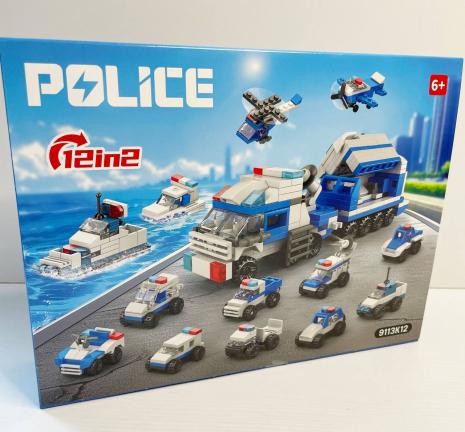 Конструктор полиция, адвент-календарь, транспорт, 12в2 (машина, катер), 9113K12