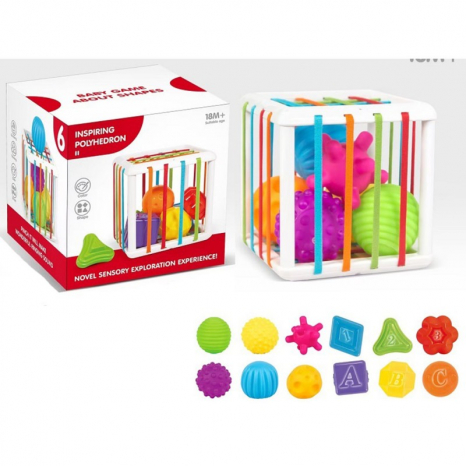 Розвиваюча гра - сортер Куб з резинками та фігурами-брязкальцяит  918-12