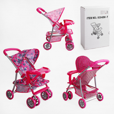 Візок для ляльок (літня, прогулянкова коляска для пупса), діаметр коліс 10 см, 9304 BW-T