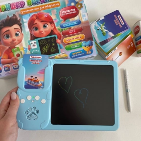 Інтерактивний "Картридер Всезнайко" українською мовою LCD-планшет блакитний , 122 карток 94930