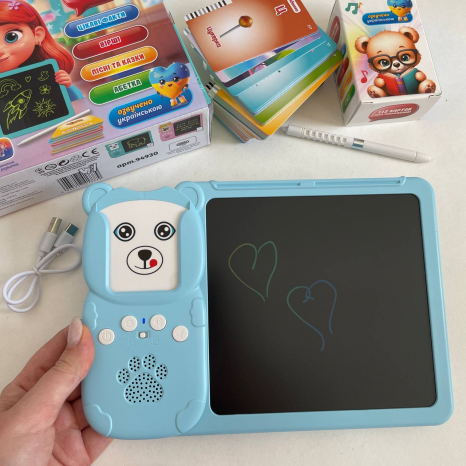 Інтерактивний "Картридер Всезнайко" українською мовою LCD-планшет блакитний , 122 карток 94930