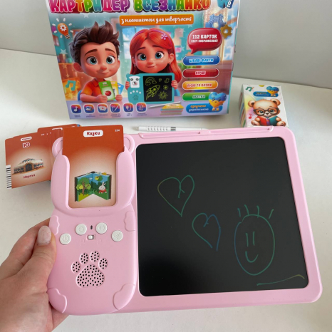 Інтерактивний "Картридер Всезнайко" українською мовою LCD-планшет рожевий , 122 карток 94930