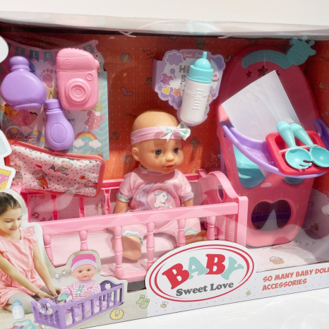 Пупс висота 28 см, ліжечко, знімний одяг, стільчик для годування, аксесуари, 9933 A-6