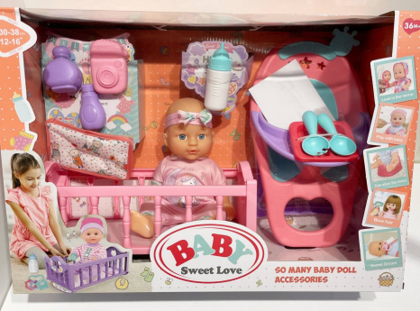 Пупс висота 28 см, ліжечко, знімний одяг, стільчик для годування, аксесуари, 9933 A-6