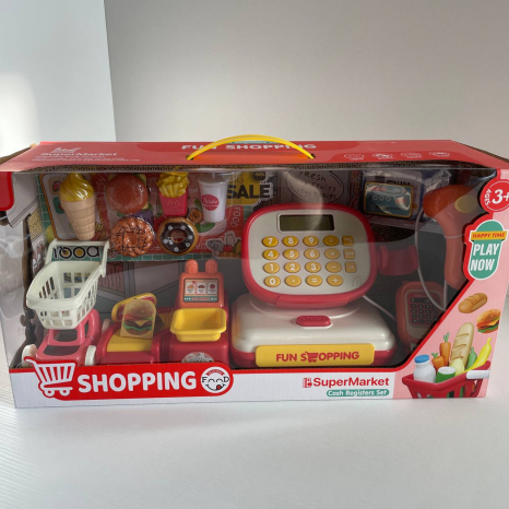 Дитячий касовий апарат з світловими-звуковими ефектами, сканером, муляжі продуктів, міні-візочок, 997-26