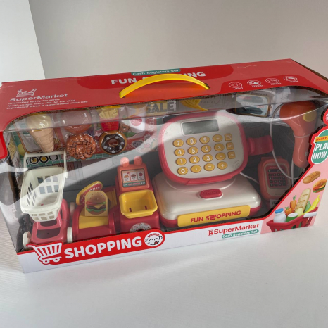 Дитячий касовий апарат з світловими-звуковими ефектами, сканером, муляжі продуктів, міні-візочок, 997-26