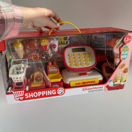 Дитячий касовий апарат з світловими-звуковими ефектами, сканером, муляжі продуктів, міні-візочок, 997-26