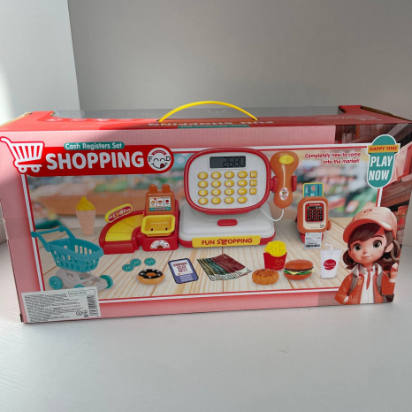 Дитячий касовий апарат з світловими-звуковими ефектами, сканером, муляжі продуктів, міні-візочок, 997-26