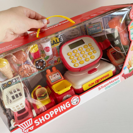 Дитячий касовий апарат з світловими-звуковими ефектами, сканером, муляжі продуктів, міні-візочок, 997-26
