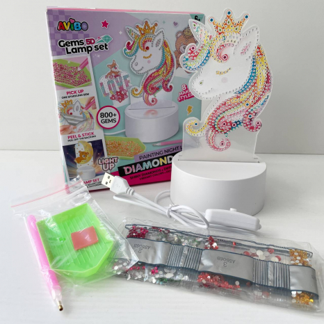 Нічник-єдиноріжка ( від мережі, 3 режими роботи, алмазна мозаїка, інструменти) A 5506 B