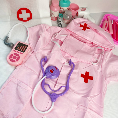 Набір лікаря-стоматолога (рожевий), бормашина з вібрацією, щелепа, брекети, термометр, стетоскоп, інструменти, медична сумочка,форма, A 83-4