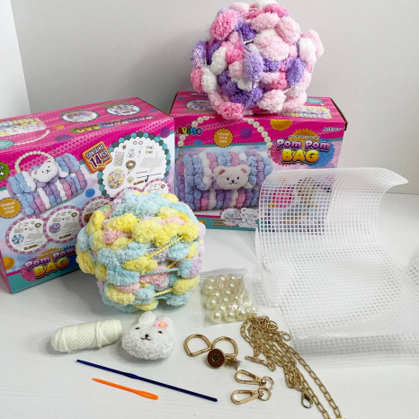 Набір для творчості зроби сам Сумка з помпонів, фурнітура,5 видів кольорів A6603A-C-D-E-F